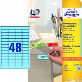Etykiety AVERY ZWECKFORM usuwalne kolorowe A4, 20 ark./op., 45,7 x 21,2 mm, niebieskie