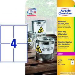 Etykiety AVERY ZWECKFORM Heavy Duty A4, 20 ark./op., 99,1 x 139 mm, białe, poliestrowe