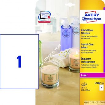 Etykiety AVERY ZWECKFORM przezroczyste Crystal Clear A4, 25 ark./op., 210 x 297 mm, przezroczyste