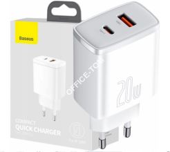 Szybka ładowarka sieciowa USB / USB-C Baseus Compact 20W (bez kabla)
