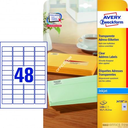 Etykiety AVERY ZWECKFORM adresowe przezroczyste A4, 25 ark./op., 45,7 x 21,2 mm, przezroczyste