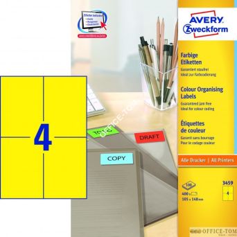 Etykiety AVERY ZWECKFORM trwałe kolorowe A4, 100 ark./op., 105 x 148 mm, żółte