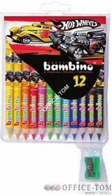 Kredki BAMBINO w opr.drew. 12 kol. z nadrukiem + temperówka HOT WHEELS St.Majewski