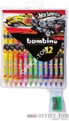 Kredki BAMBINO w opr.drew. 12 kol. z nadrukiem + temperówka HOT WHEELS St.Majewski