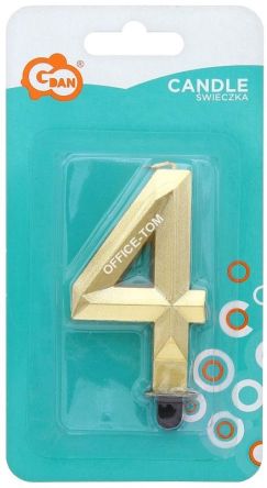 Świeczka cyferka 4 - Diament, metalik złoty, 7.6 cm, GoDan