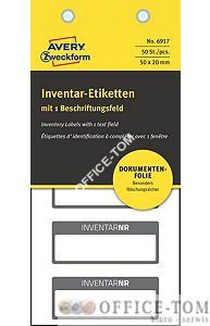 Etykiety inwentaryzacyjne NoPeel 50x20; 50szt. czarne 6917 Avery Zweckform