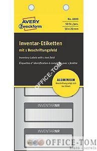 Etykiety inwentaryzacyjne aluminowe 50x20; 50szt. czarne 6920 Avery Zweckform