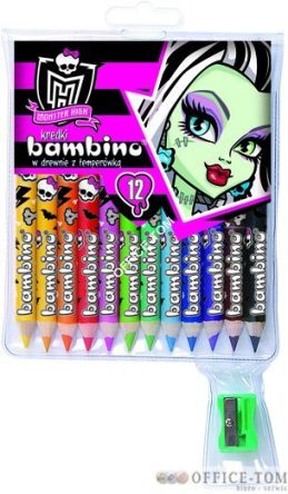 Kredki BAMBINO w opr.drew. 12 kol. z nadrukiem + temperówka MONSTER HIGH St.Majewski