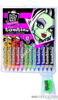 Kredki BAMBINO w opr.drew. 12 kol. z nadrukiem + temperówka MONSTER HIGH St.Majewski