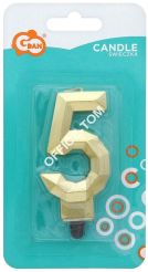 Świeczka cyferka 5 - Diament, metalik złoty, 7.6 cm, GoDan