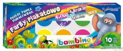 Farby plakatowe BAMBINO 10 kol. 20ml. (4 x fluo, 4 x brokat, złota, srebrna)