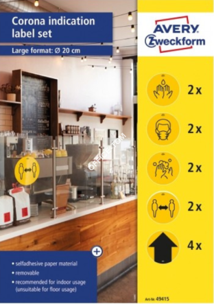 Zestaw etykiet ostrzegawczych fi20 gotowe wzory KORONAWIRUS usuwalne 49415 AVERY ZWECKFORM