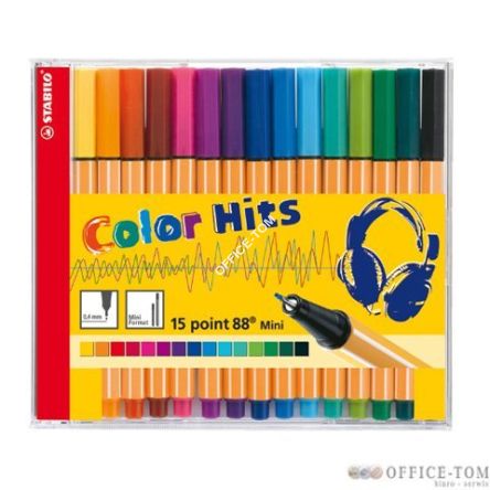 Cienkopis STABILO point 88 0,4mm Mini, etui plastikowe w kształcie opakowania CD, 15 szt.