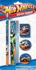 Zestaw szkolny 5 elementów 2 gumki, temperówka, linijka, ołówek- blister HOT WHEELS  ST.MAJEWSKI