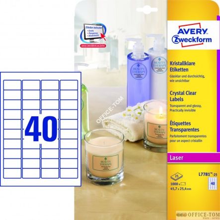 Etykiety przezroczyste Crystal Clear Avery Zweckform, A4, 25 ark./op., 45,7 x 25,4 mm