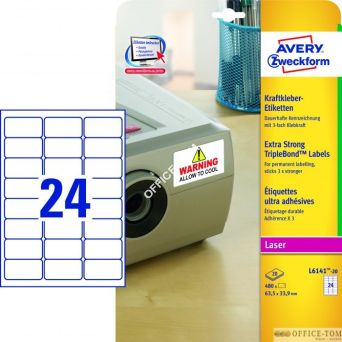 Etykiety AVERY ZWECKFORM TripleBond™ A4, 20 ark./op., 63,5 x 33,9 mm, białe