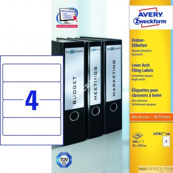 Etykiety AVERY ZWECKFORM na segregatory A4, 100 ark./op., 192 x 61 mm, białe