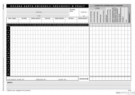 Roczna karta ewidencji obecności w pracy MICHALCZYK I PROKOP A5 50 kart
