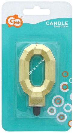 Świeczka cyferka '0', Diament, metalik złoty, GoDan