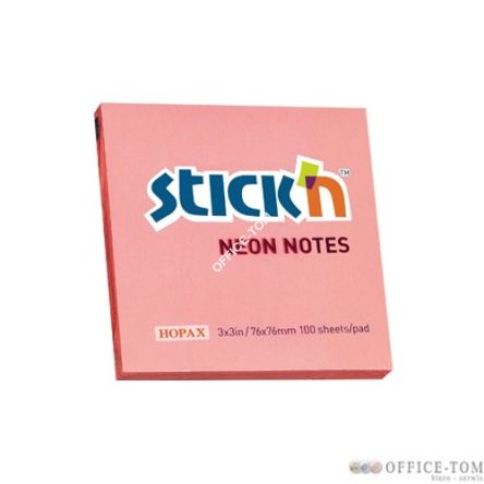 Notes Samoprzylepny 76mm x76mm Różowy Neonowy 21166 Stick\'n