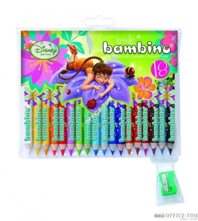 Kredki BAMBINO w opr.drew. 18 kol. z nadrukiem + temperówka  WRÓŻKI  DISNEY St.Majewski