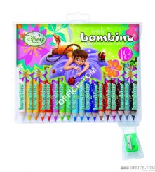 Kredki BAMBINO w opr.drew. 18 kol. z nadrukiem + temperówka  WRÓŻKI  DISNEY St.Majewski