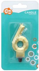 Świeczka cyferka 6 - Diament, metalik złoty, 7.6 cm, GoDan