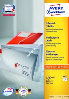 Etykiety uniwersalne Avery Zweckform, 70 x 36 mm, A5, białe