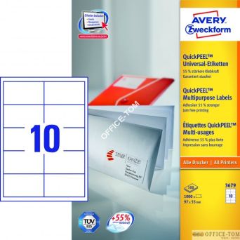 Trwałe Etykiety AVERY ZWECKFORM uniwersalne A4, 100 ark./op., 97 x 55 mm, białe