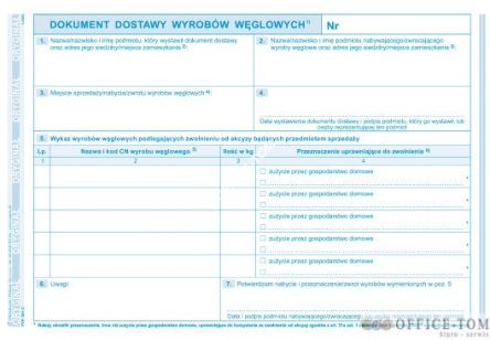 Dokument dostawy wyrobów węglowych (o+1k) A5