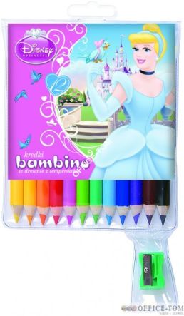 Kredki BAMBINO w opr.drew. 12 kol. + temperówka DISNEY KSIĘŻNICZKI St.Majewski
