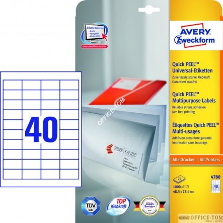 Trwałe Etykiety AVERY ZWECKFORM uniwersalne A4, 25 ark./op., 48,5 x 25,4 mm, białe