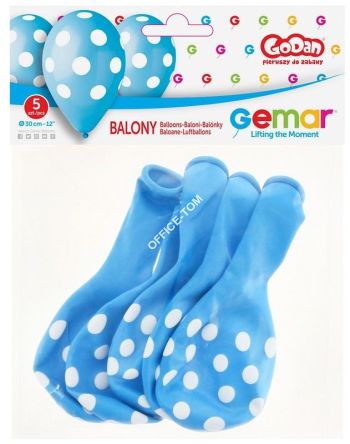 Balony Premium 'Grochy', błękitne, 12'/ 5 szt.,GoDan