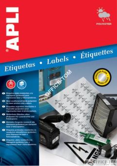 Etykiety APLI  poliestrowe  63,5 x 29,6 srebrne zaokrąglone 20ark 540szt