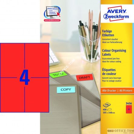 Etykiety AVERY ZWECKFORM trwałe kolorowe A4, 100 ark./op., 105 x 148 mm, czerwone