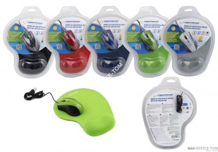 Zestaw mysz z podkładką żelową czerwona ESPERANZA