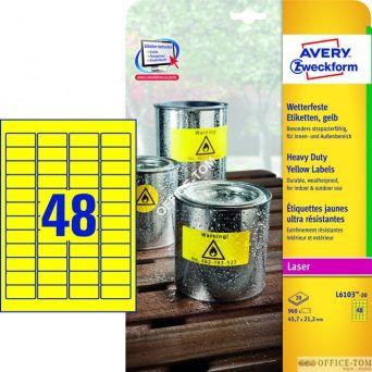 Etykiety AVERY ZWECKFORM Heavy Duty A4, 20 ark./op., 45,7 x 21,2 mm, żółte, poliestrowe