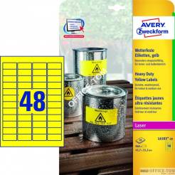 Etykiety AVERY ZWECKFORM Heavy Duty A4, 20 ark./op., 45,7 x 21,2 mm, żółte, poliestrowe