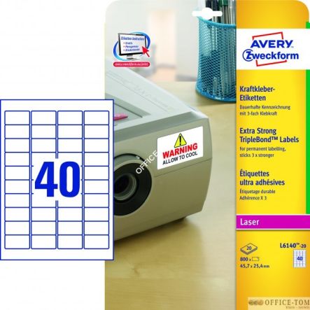 Etykiety AVERY ZWECKFORM TripleBond™ A4, 20 ark./op., 45,7 x 25,4 mm, białe