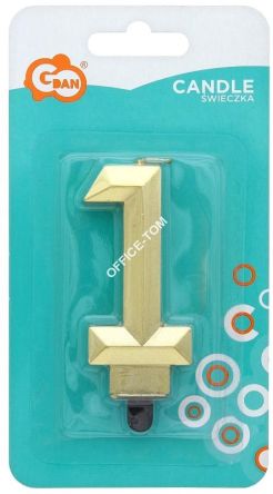 Świeczka cyferka '1', Diament, metalik złoty, GoDan
