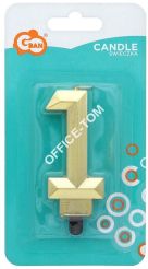 Świeczka cyferka '1', Diament, metalik złoty, GoDan