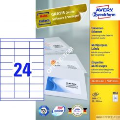 Trwałe Etykiety AVERY ZWECKFORM uniwersalne A4, 100 ark./op., 70 x 33,8 mm, białe
