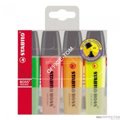 Zakreślacz STABILO BOSS, fluorescencyjny, 4 szt. w etui z wieszaczkiem
