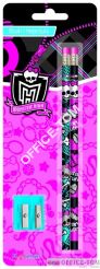 Ołówki grafitowe z gumką z nadrukiem 2 szt.+ temperówka(blister) MONSTER HIGH ST.MAJEWSKI