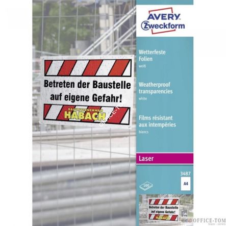 Folia powlekana, do aut. podawania, bez podkładu Avery Zweckform (100) A4 biała