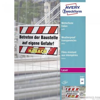 Folia powlekana, do aut. podawania, bez podkładu Avery Zweckform (100) A4 biała