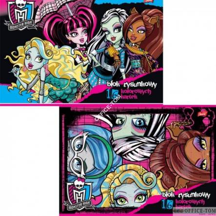 Blok rysunkowy z kolorowymi kartkami A4, 16k MONSTER HIGH