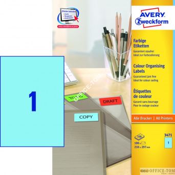 Etykiety AVERY ZWECKFORM trwałe kolorowe A4, 100 ark./op., 210 x 297 mm, niebieskie