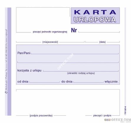 Karta urlopowa MICHALCZYK I PROKOP 2/3 A6 40 kartek