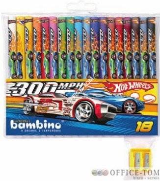 Kredki BAMBINO w opr.drew. 18 kol. z nadrukiem + temperówka HOT WHEELS St.Majewski